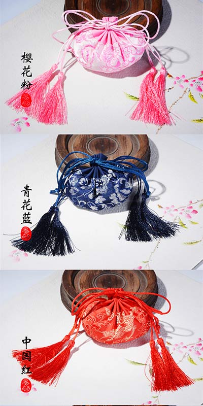 Classic brocade incense sachet pouch with tassel style